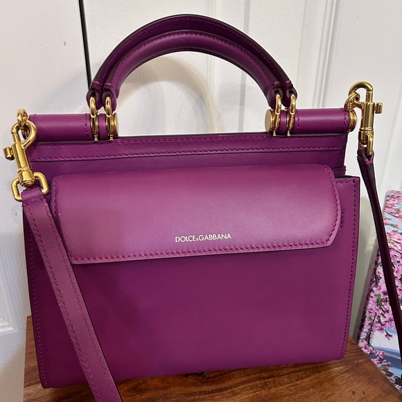 DOLCE & GABBANA Calfskin Small Sicily 58 Bag in plum color - Picture 9 of 16